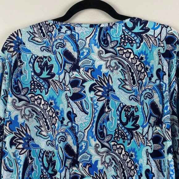 CJ Banks Blue Floral Pleated Blouse Size 2X V Neck 3/4 Sleeves Layered Look - Picture 7 of 10